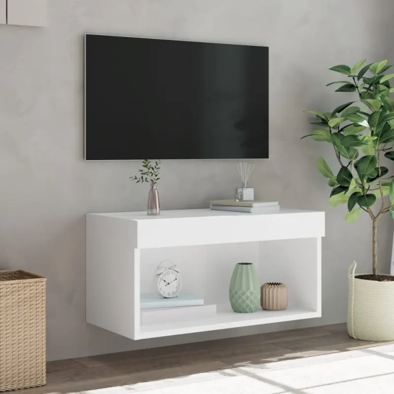 TV spintelė su LED lemputėmis, baltos spalvos, 60x30x30cm