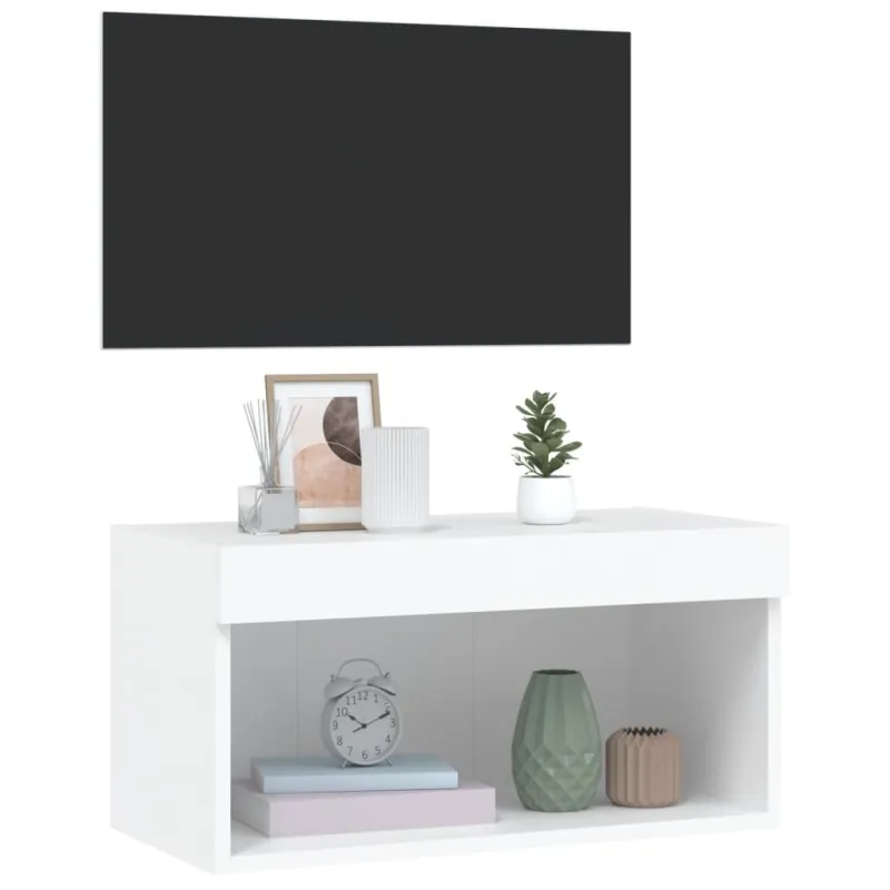 TV spintelė su LED lemputėmis, baltos spalvos, 60x30x30cm