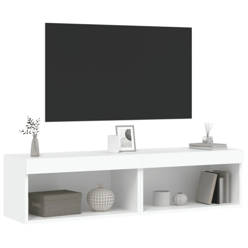TV spintelės su LED lemputėmis, 2vnt., baltos, 60x30x30cm