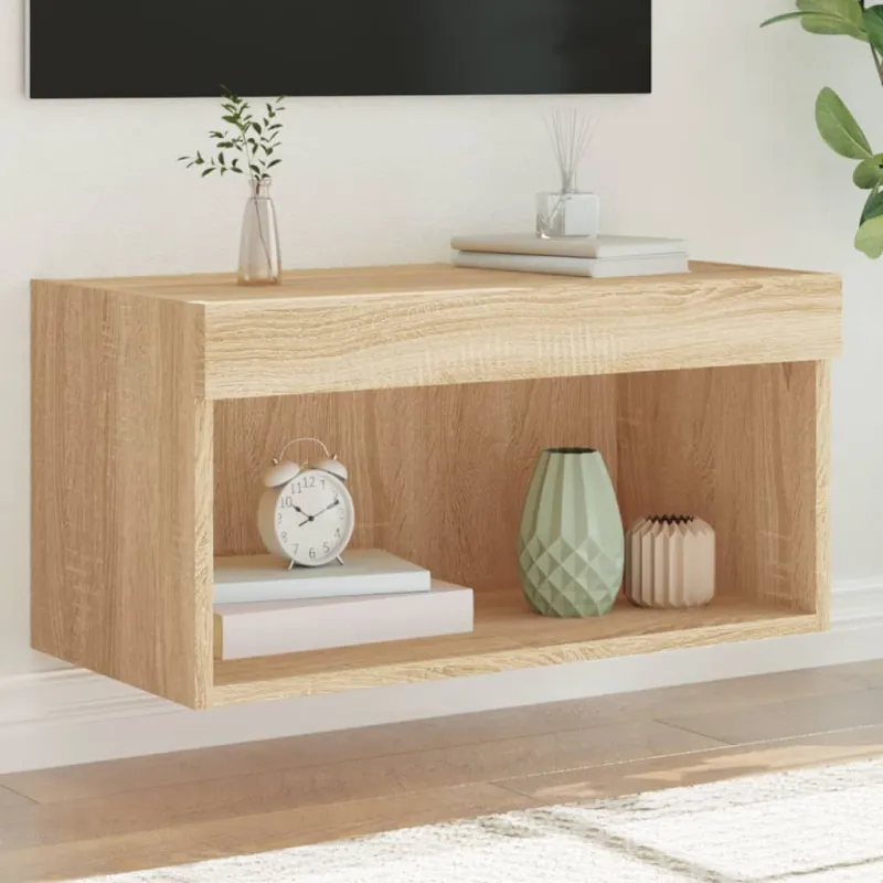 TV spintelė su LED lemputėmis, ąžuolo spalvos, 60x30x30cm