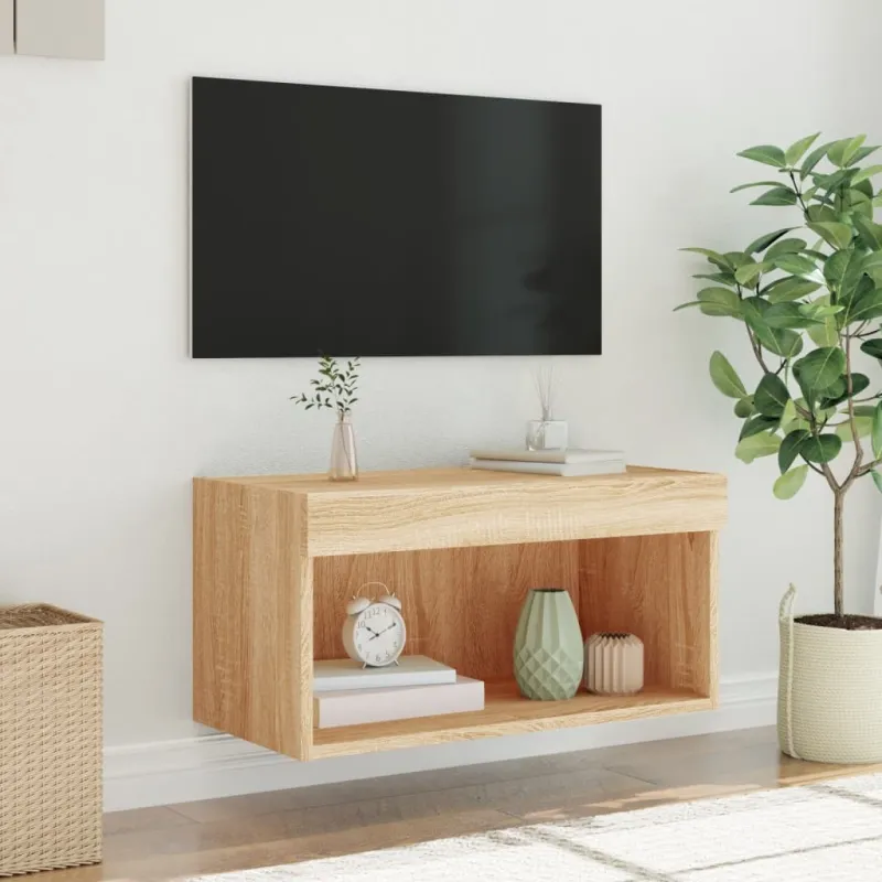 TV spintelė su LED lemputėmis, ąžuolo spalvos, 60x30x30cm