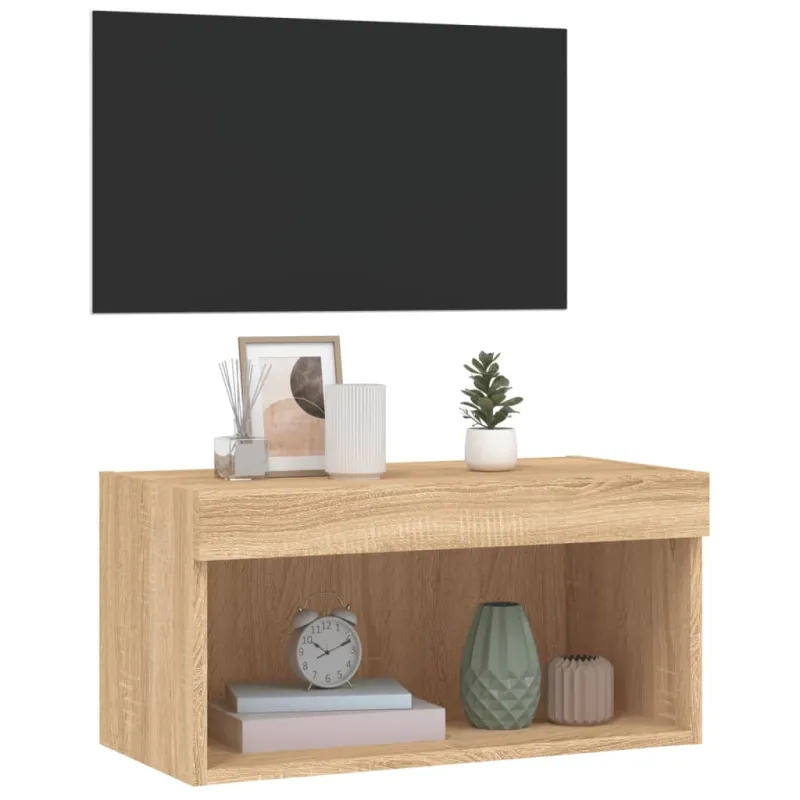 TV spintelė su LED lemputėmis, ąžuolo spalvos, 60x30x30cm