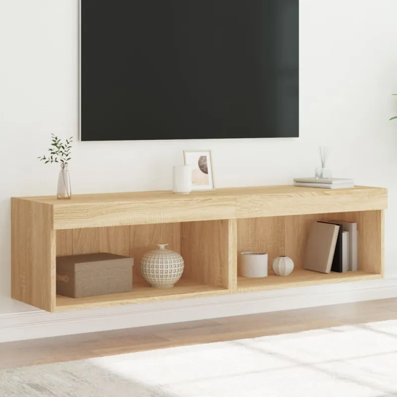 TV spintelės su LED lemputėmis, 2vnt., ąžuolo, 60x30x30cm