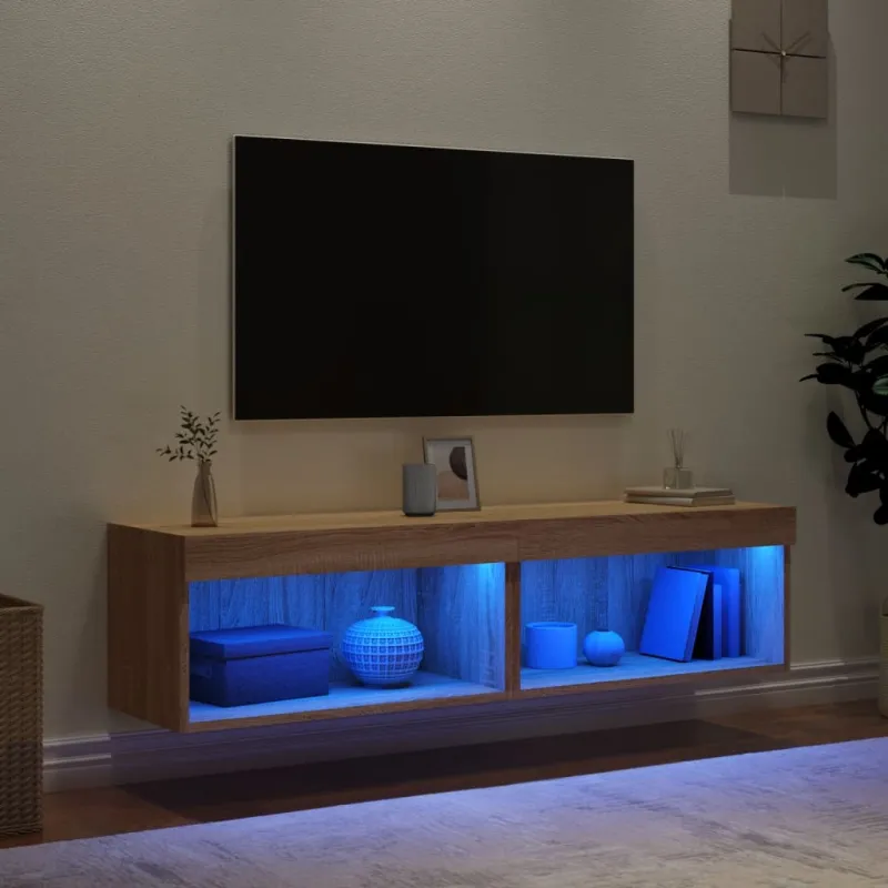 TV spintelės su LED lemputėmis, 2vnt., ąžuolo, 60x30x30cm