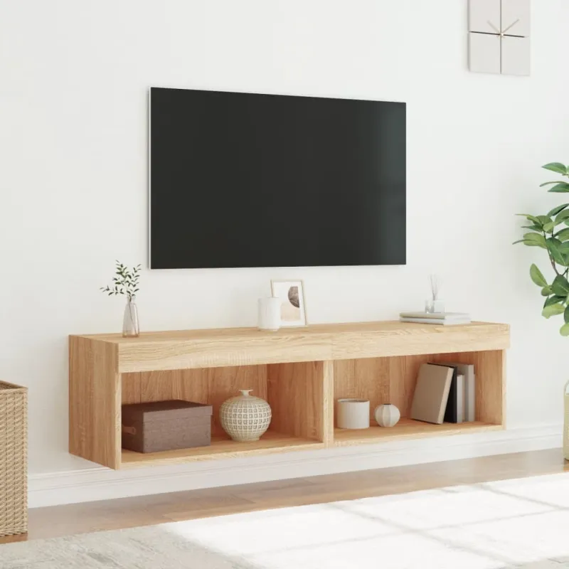TV spintelės su LED lemputėmis, 2vnt., ąžuolo, 60x30x30cm