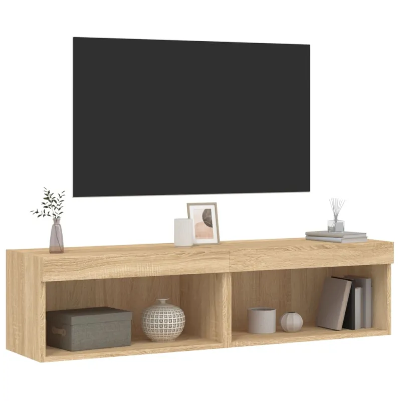 TV spintelės su LED lemputėmis, 2vnt., ąžuolo, 60x30x30cm