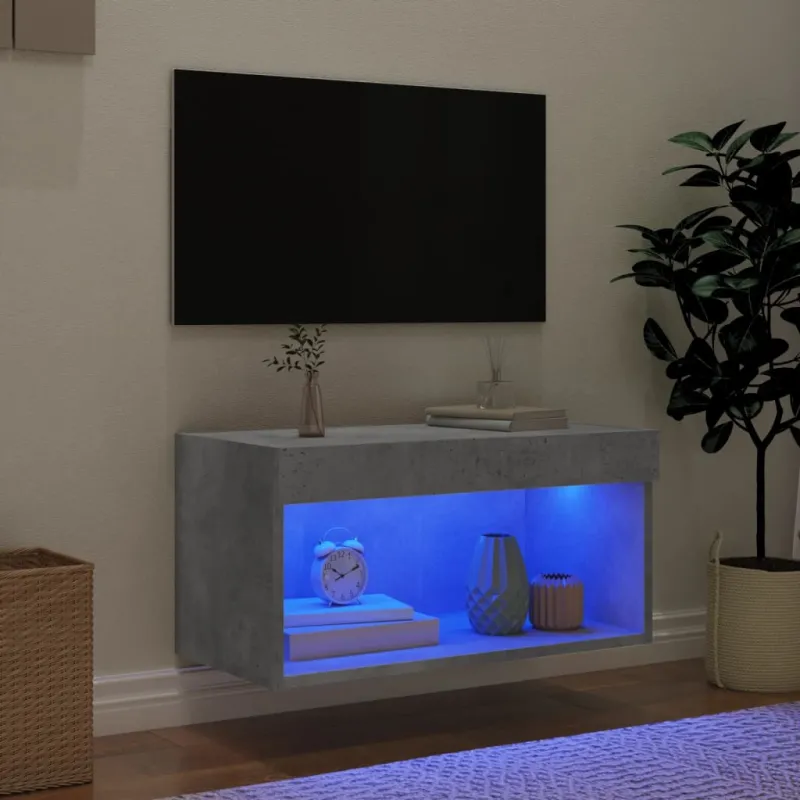 TV spintelė su LED lemputėmis, betono pilka, 60x30x30cm