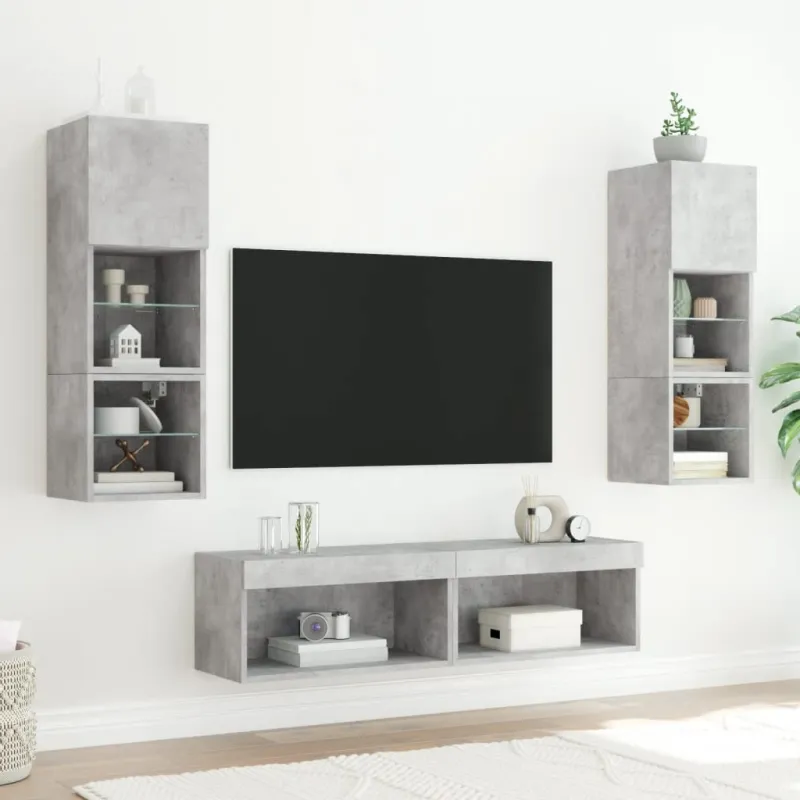 TV spintelė su LED lemputėmis, betono pilka, 60x30x30cm