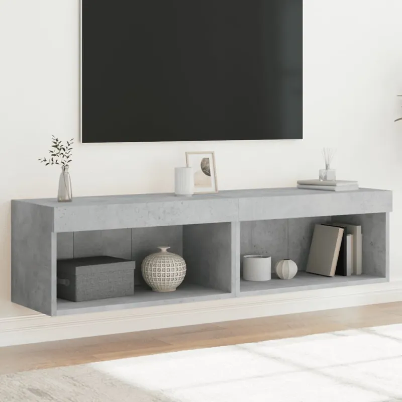 TV spintelės su LED lemputėmis, 2vnt., betono, 60x30x30cm
