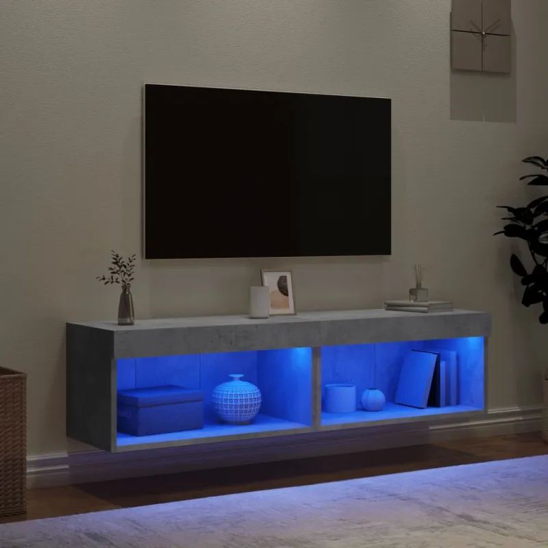 TV spintelės su LED lemputėmis, 2vnt., betono, 60x30x30cm