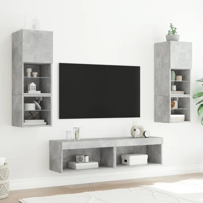 TV spintelės su LED lemputėmis, 2vnt., betono, 60x30x30cm