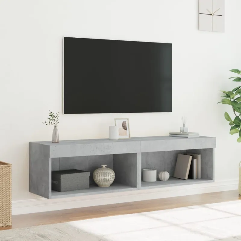 TV spintelės su LED lemputėmis, 2vnt., betono, 60x30x30cm