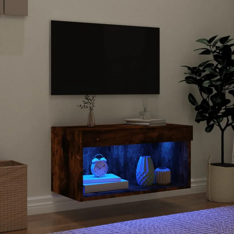 TV spintelė su LED lemputėmis, dūminio ąžuolo, 60x30x30cm