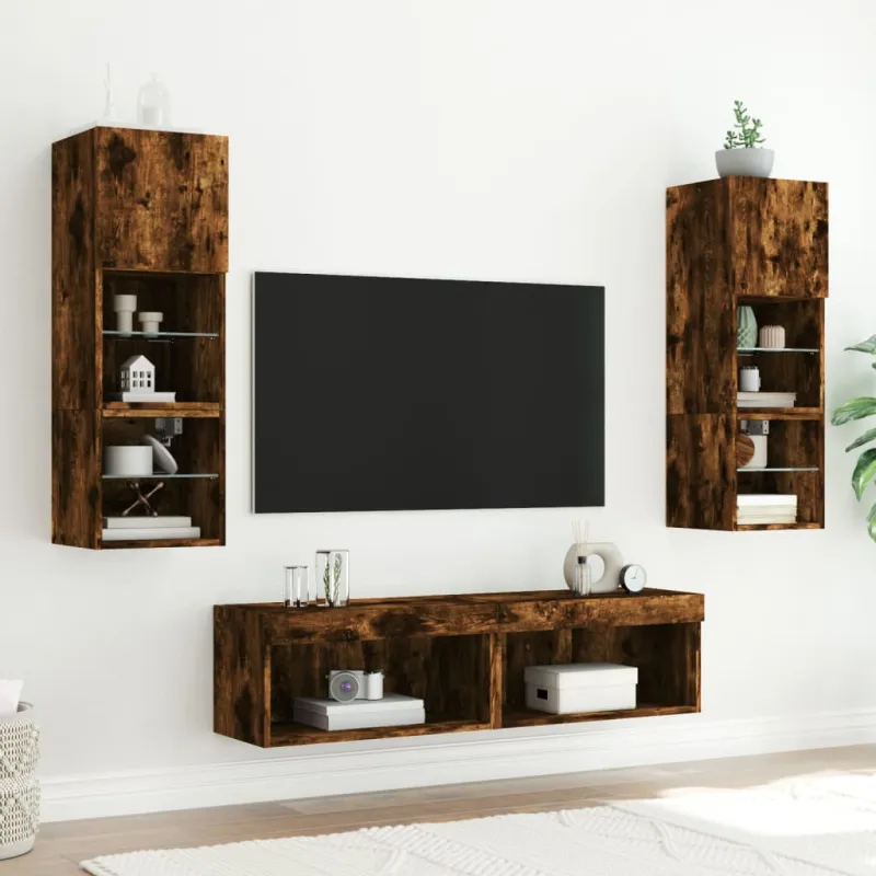 TV spintelė su LED lemputėmis, dūminio ąžuolo, 60x30x30cm