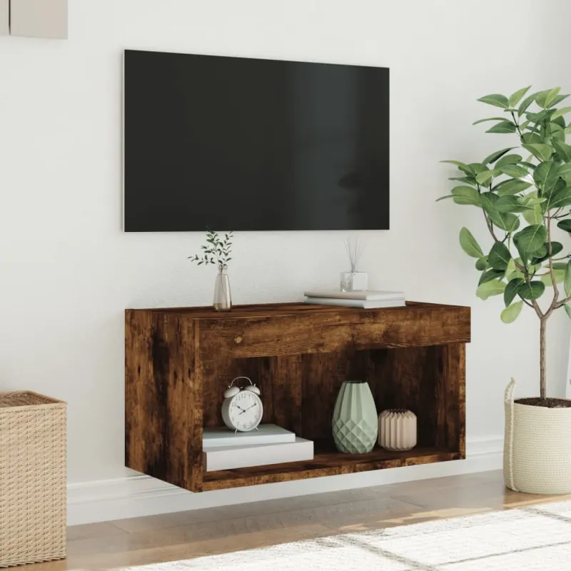 TV spintelė su LED lemputėmis, dūminio ąžuolo, 60x30x30cm