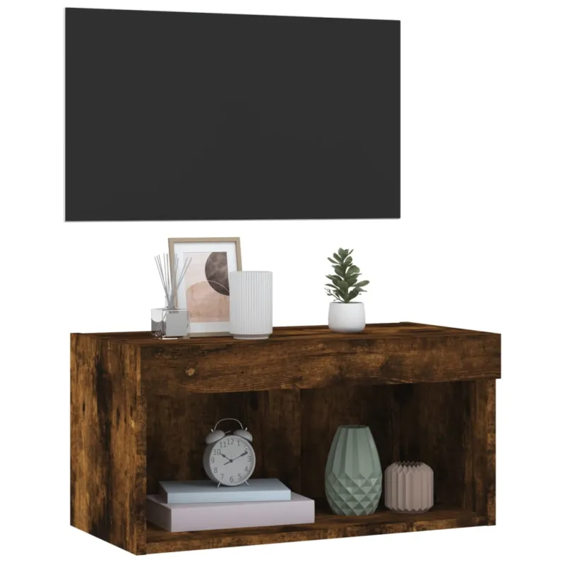 TV spintelė su LED lemputėmis, dūminio ąžuolo, 60x30x30cm
