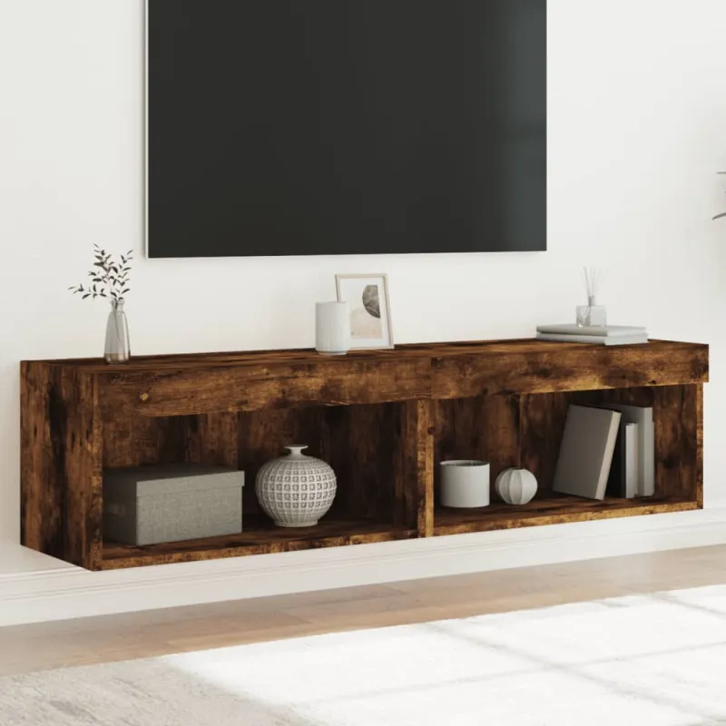 TV spintelės su LED lemputėmis, 2vnt., dūminės, 60x30x30cm