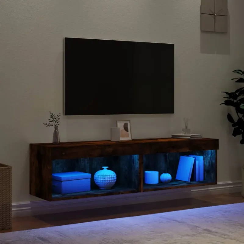 TV spintelės su LED lemputėmis, 2vnt., dūminės, 60x30x30cm
