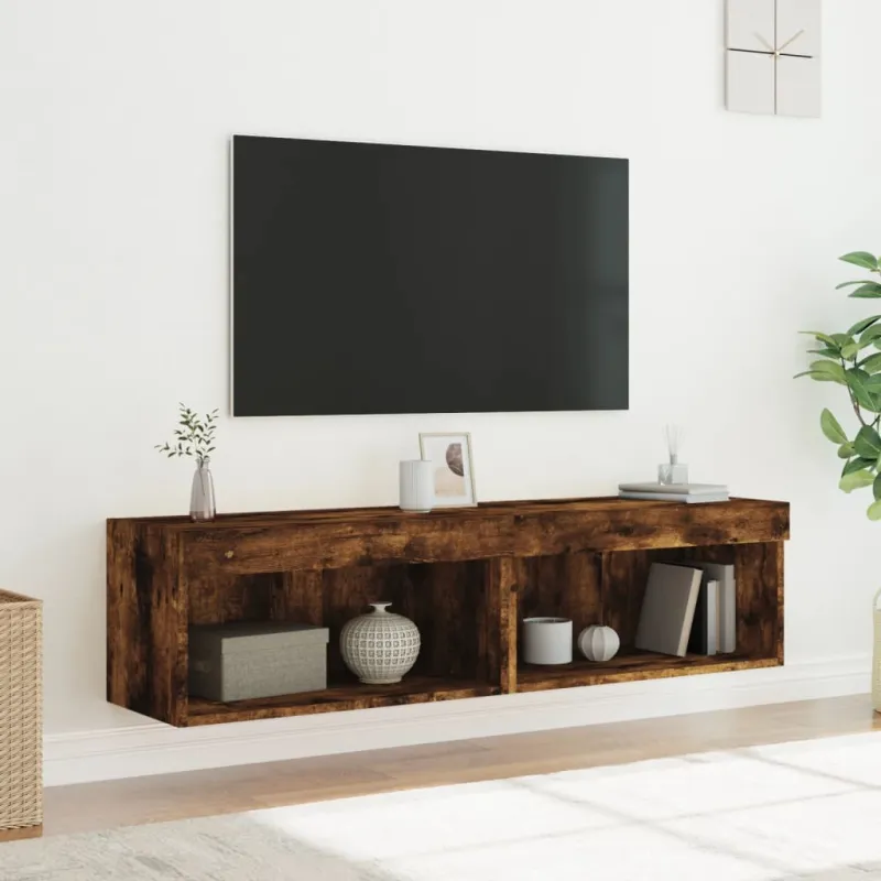 TV spintelės su LED lemputėmis, 2vnt., dūminės, 60x30x30cm