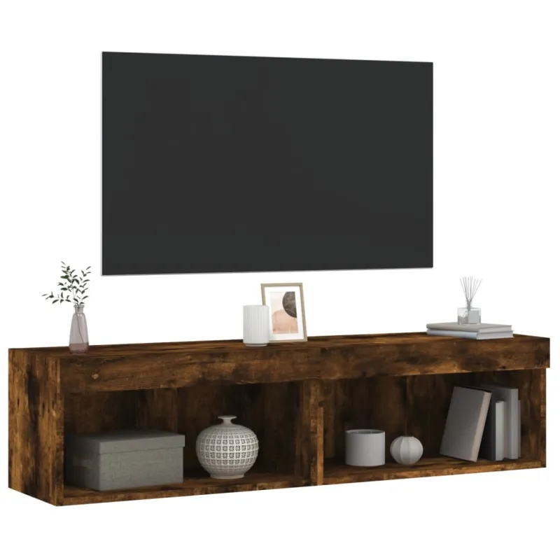 TV spintelės su LED lemputėmis, 2vnt., dūminės, 60x30x30cm