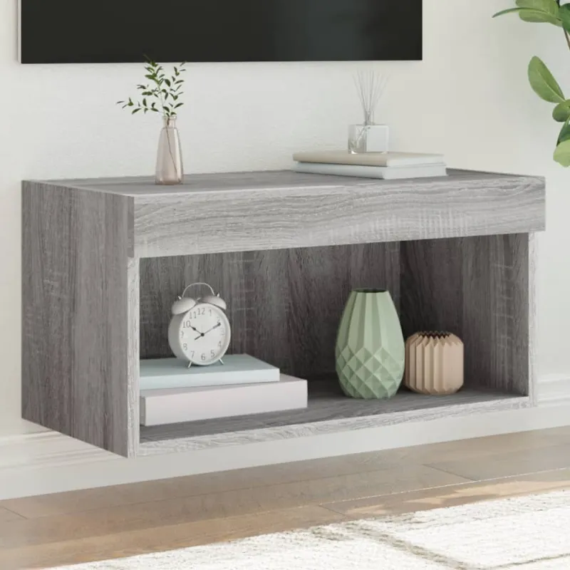 TV spintelė su LED lemputėmis, pilka ąžuolo, 60x30x30cm