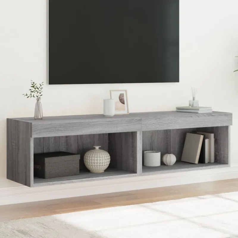 TV spintelės su LED, 2vnt., pilkos ąžuolo, 60x30x30cm