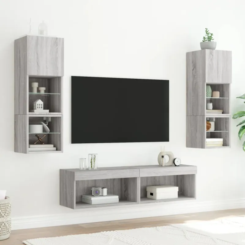 TV spintelės su LED, 2vnt., pilkos ąžuolo, 60x30x30cm