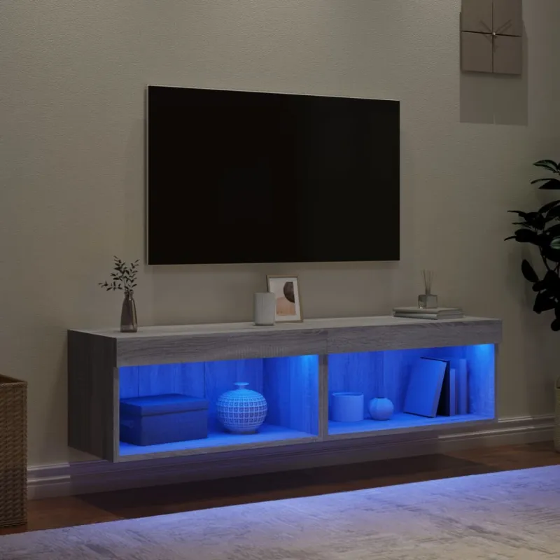 TV spintelės su LED, 2vnt., pilkos ąžuolo, 60x30x30cm