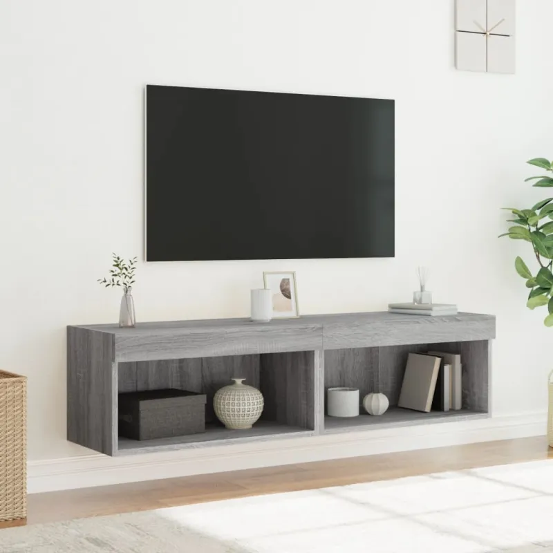 TV spintelės su LED, 2vnt., pilkos ąžuolo, 60x30x30cm