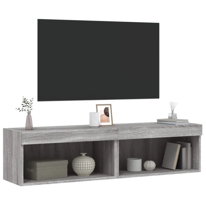 TV spintelės su LED, 2vnt., pilkos ąžuolo, 60x30x30cm