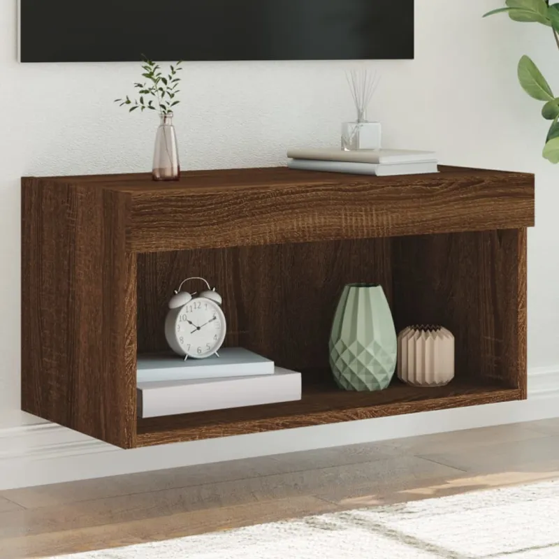 TV spintelė su LED lemputėmis, ruda ąžuolo, 60x30x30cm