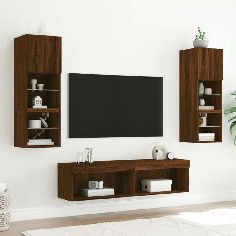 TV spintelė su LED lemputėmis, ruda ąžuolo, 60x30x30cm