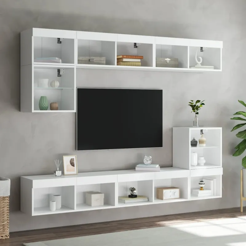 TV spintelės su LED lemputėmis, 2vnt., baltos, 80x30x30cm