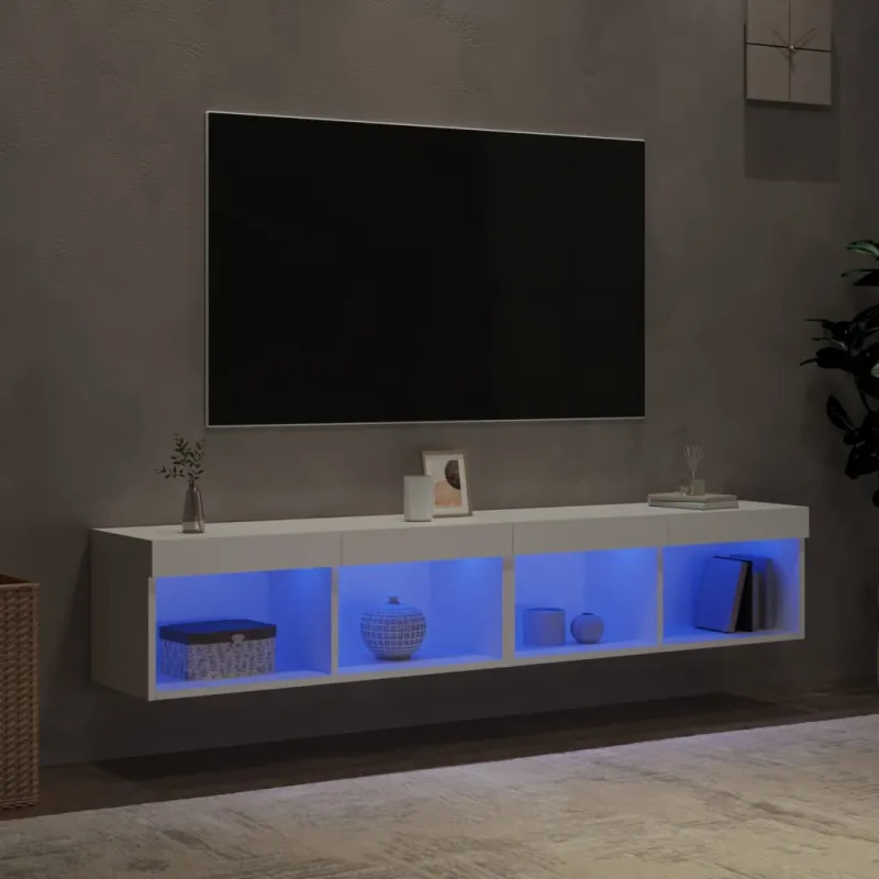 TV spintelės su LED lemputėmis, 2vnt., baltos, 80x30x30cm