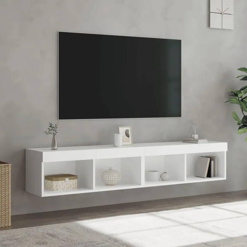 TV spintelės su LED lemputėmis, 2vnt., baltos, 80x30x30cm