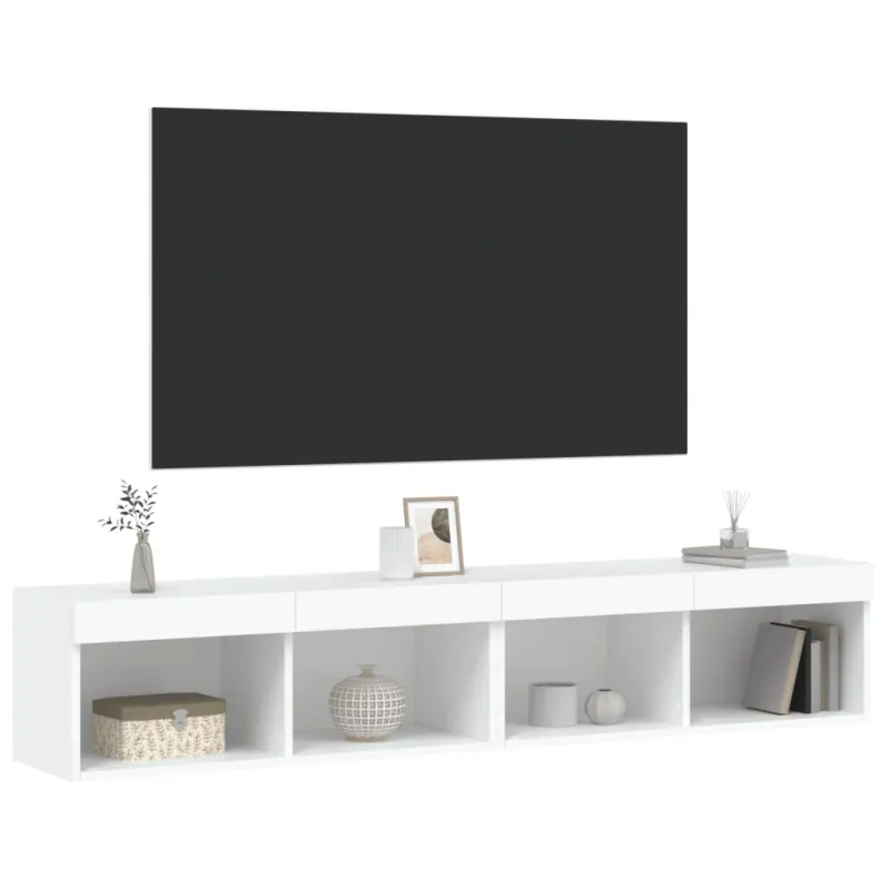 TV spintelės su LED lemputėmis, 2vnt., baltos, 80x30x30cm