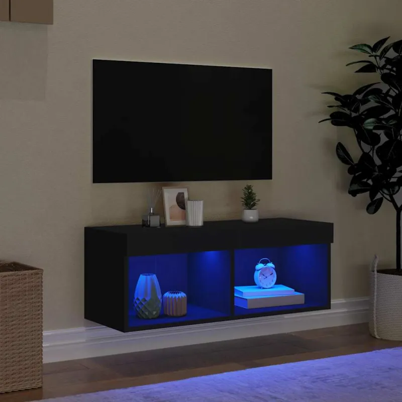 TV spintelė su LED lemputėmis, juodos spalvos, 80x30x30cm