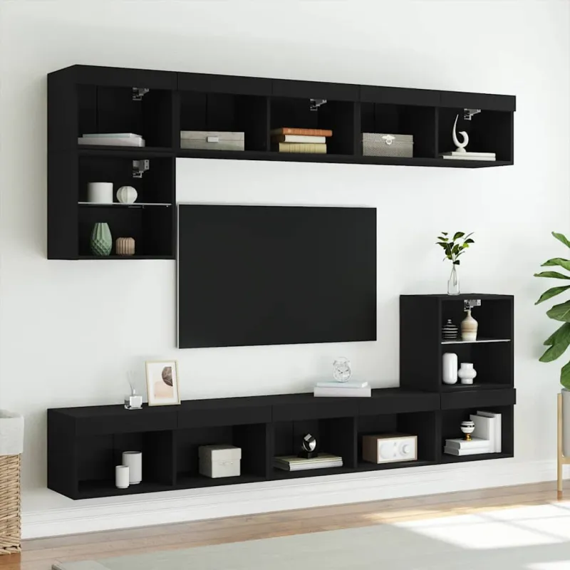 TV spintelė su LED lemputėmis, juodos spalvos, 80x30x30cm