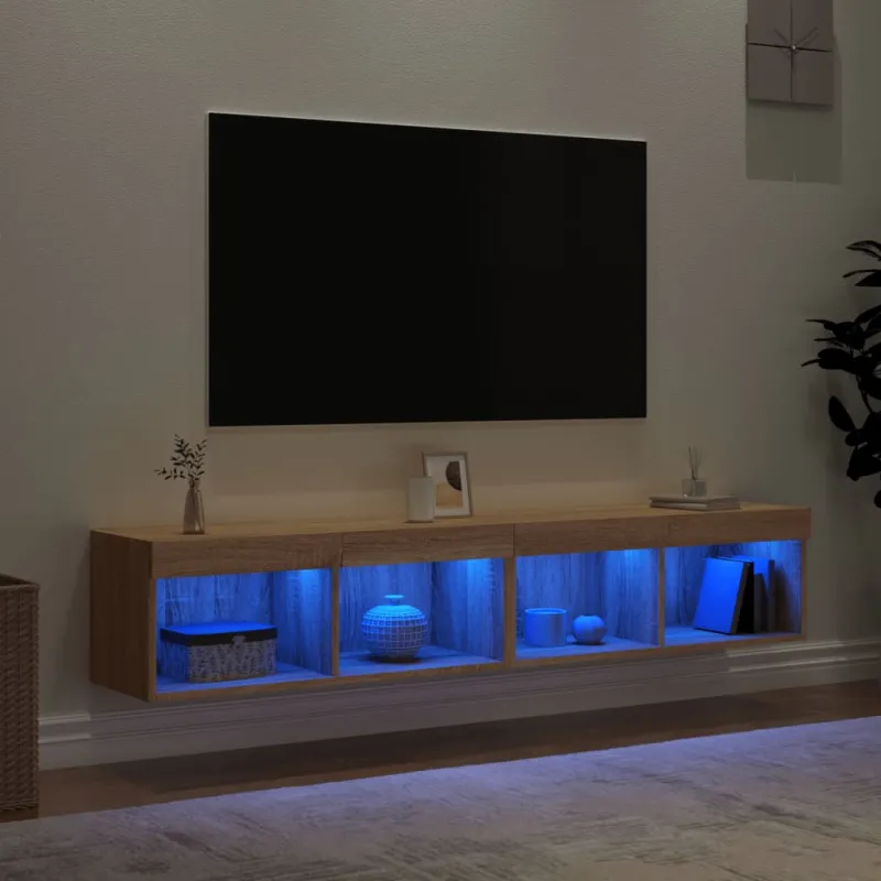 TV spintelės su LED lemputėmis, 2vnt., ąžuolo, 80x30x30cm