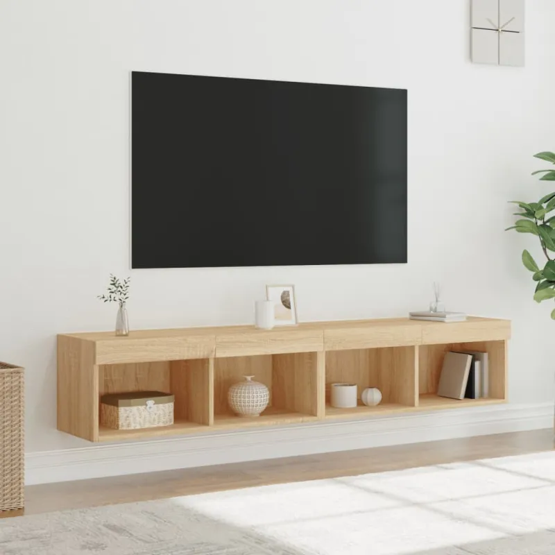 TV spintelės su LED lemputėmis, 2vnt., ąžuolo, 80x30x30cm