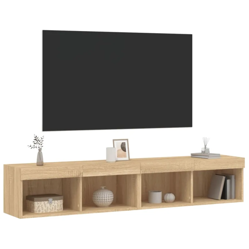 TV spintelės su LED lemputėmis, 2vnt., ąžuolo, 80x30x30cm
