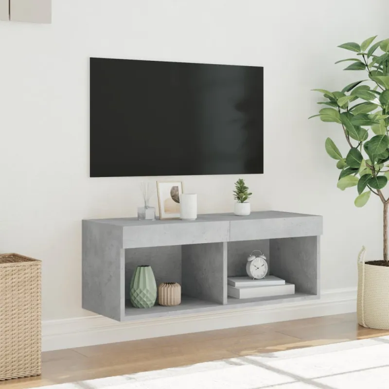 TV spintelė su LED lemputėmis, betono pilka, 80x30x30cm