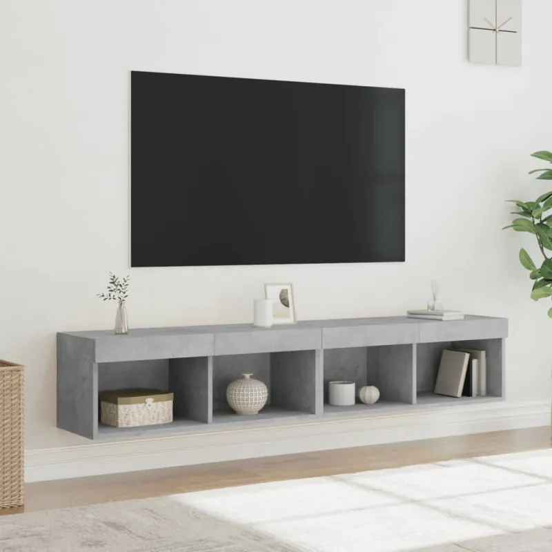TV spintelės su LED lemputėmis, 2vnt., betono, 80x30x30cm