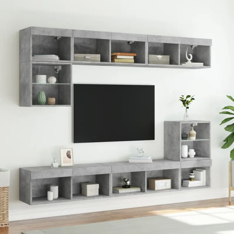 TV spintelės su LED lemputėmis, 2vnt., betono, 80x30x30cm