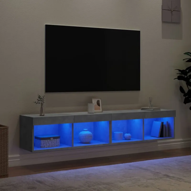 TV spintelės su LED lemputėmis, 2vnt., betono, 80x30x30cm