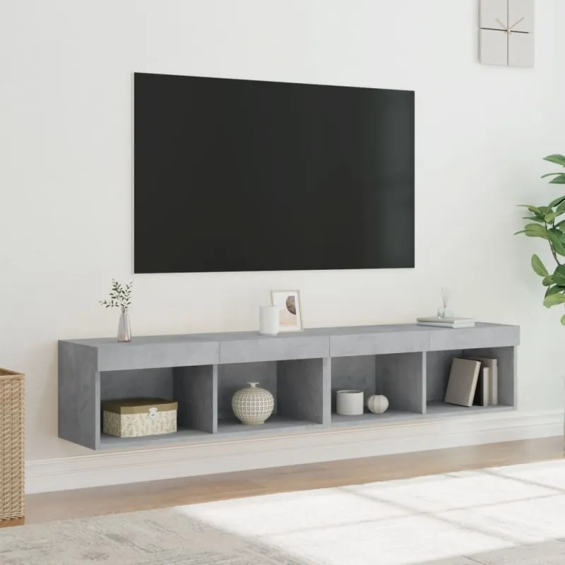 TV spintelės su LED lemputėmis, 2vnt., betono, 80x30x30cm