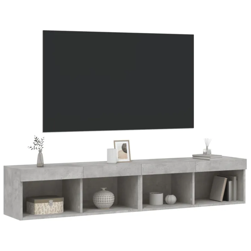 TV spintelės su LED lemputėmis, 2vnt., betono, 80x30x30cm