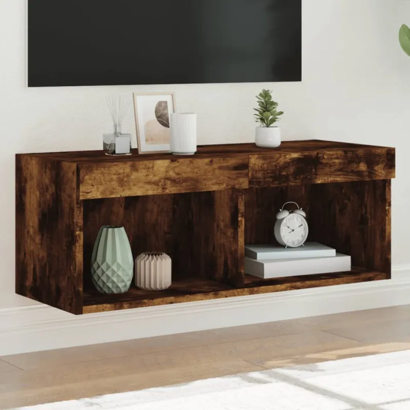 TV spintelė su LED lemputėmis, dūminio ąžuolo, 80x30x30cm