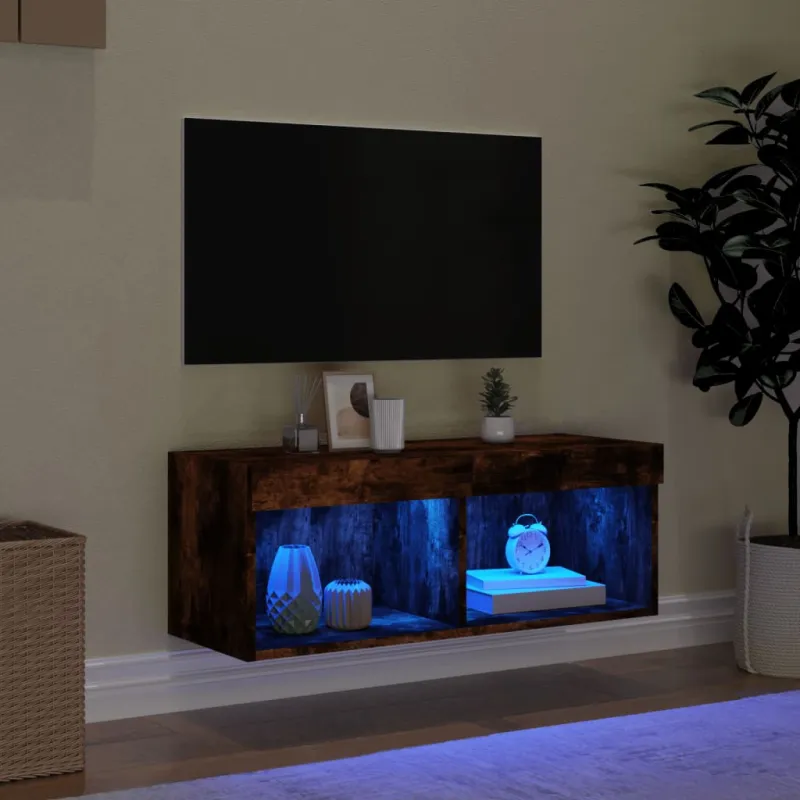 TV spintelė su LED lemputėmis, dūminio ąžuolo, 80x30x30cm
