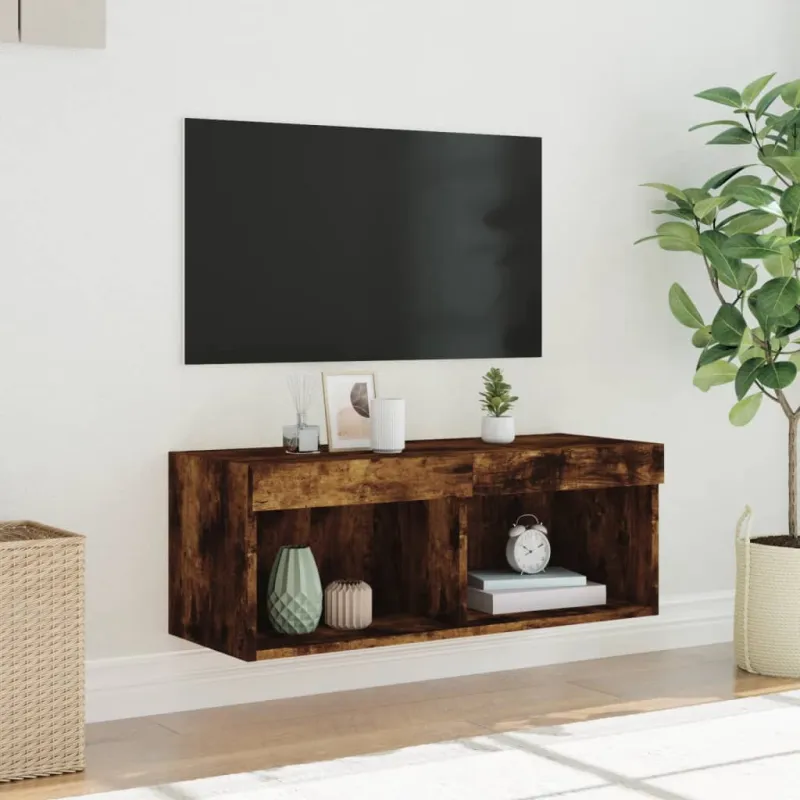 TV spintelė su LED lemputėmis, dūminio ąžuolo, 80x30x30cm